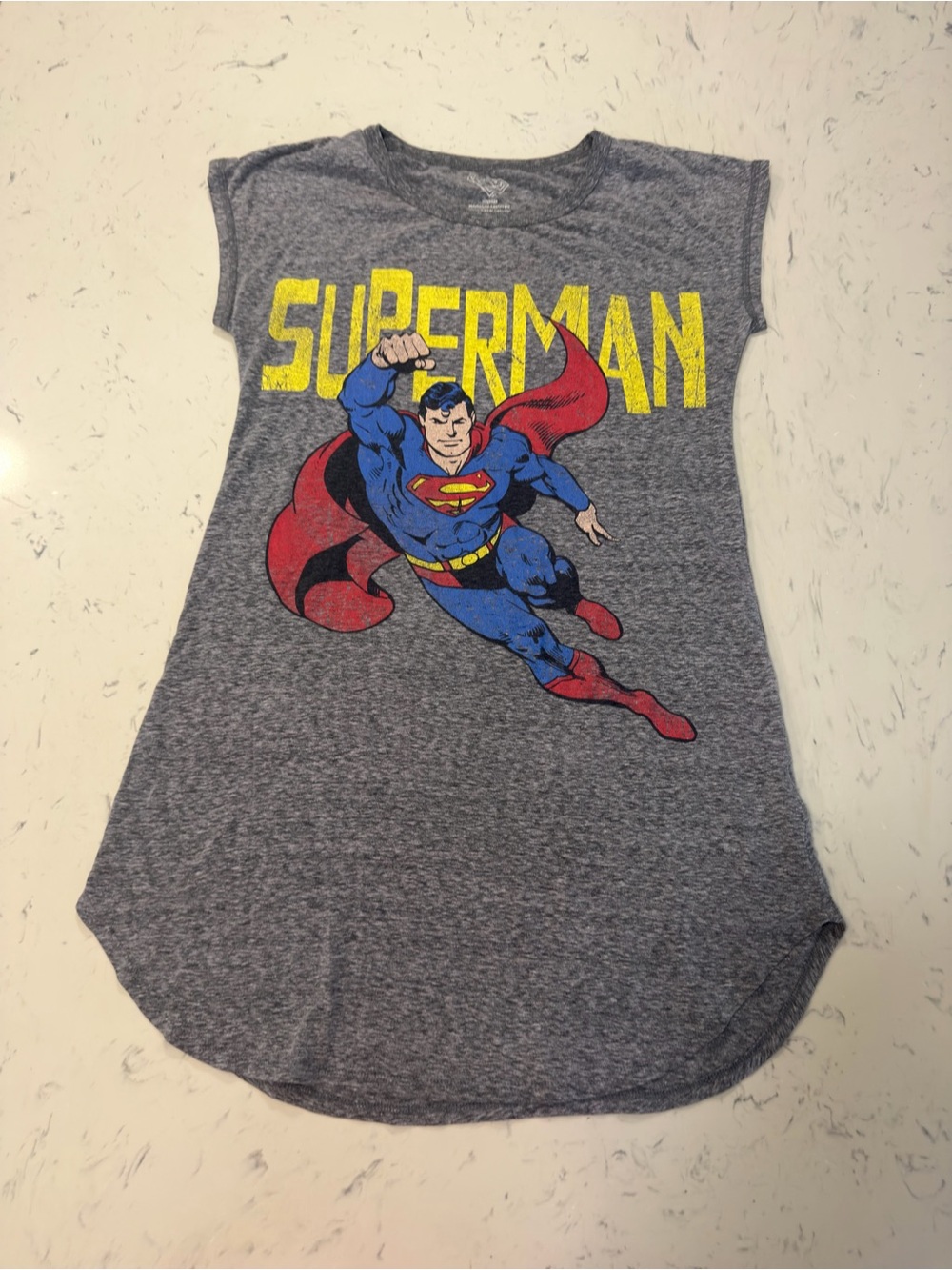 Superman Logo Graphic Tee Womens XS Gray Burnout Ringer Sleeveless DC Comics